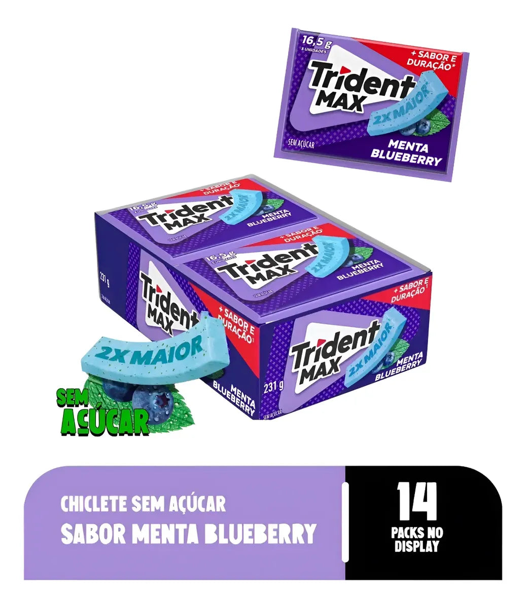 Trident Chiclete Max Menta Blueberry Sem Açúcar - 14x16,5g (231g)
